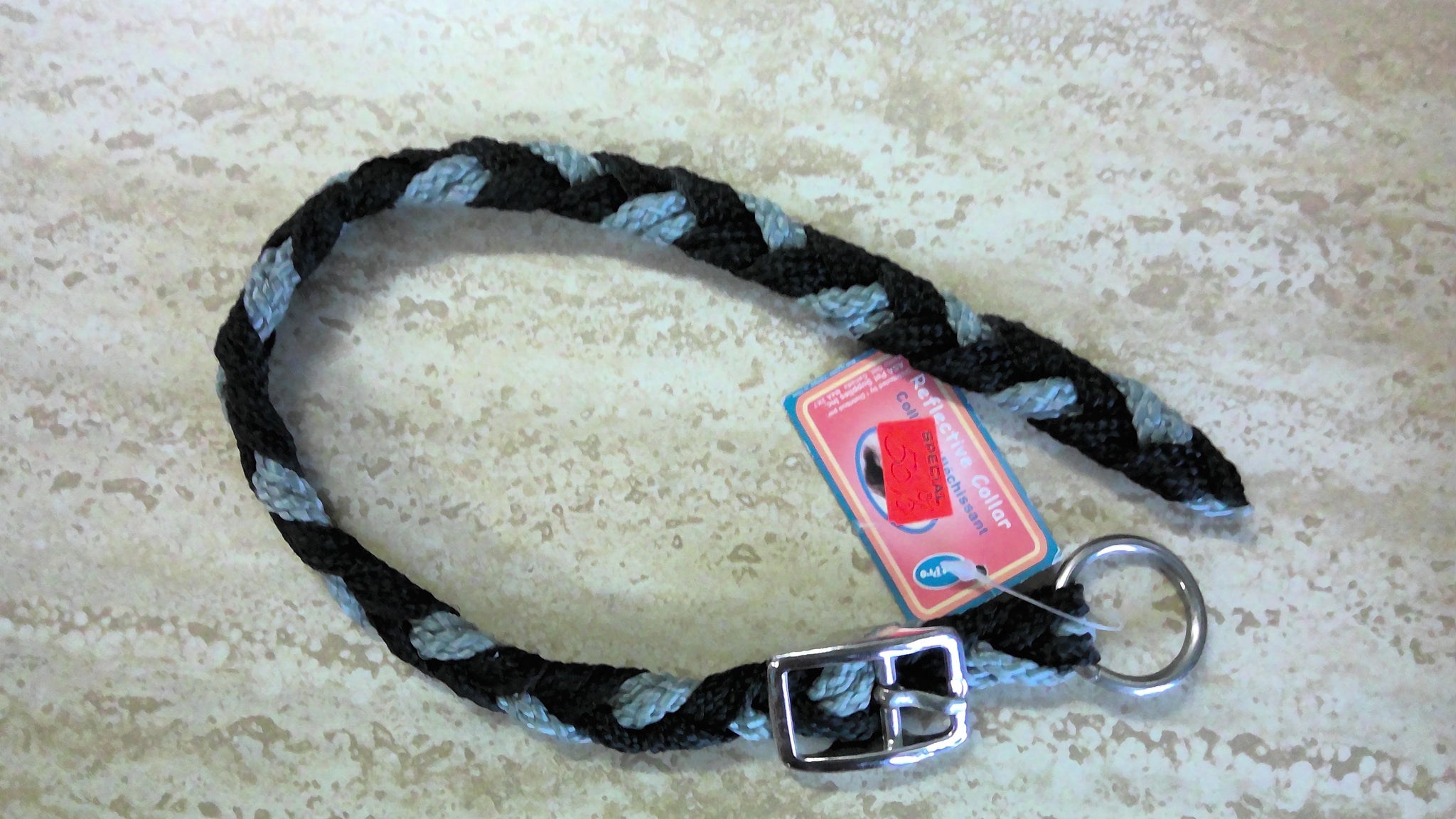 Reflective rope collar black 16"