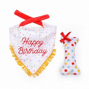Zippy Paws Birthday bandana and bone