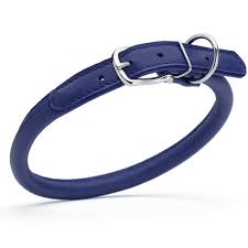 Dogline Round leather collar 16"-19" Blue
