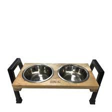 Mango Wood with double stainless steel bowls 370ml