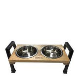 Mango Wood with double stainless steel bowls 370ml