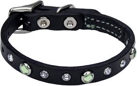Fashion leather collar w/green jewels 1/2"x10"