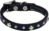 Fashion leather collar w/green jewels 1/2"x10"