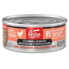 Orijen chunks + shreds wet cat food salmon + chicken entree 155g
