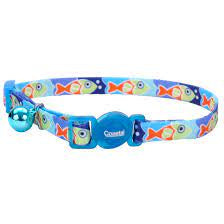 Safe cat fashion breakaway collar blue fish 8-12"