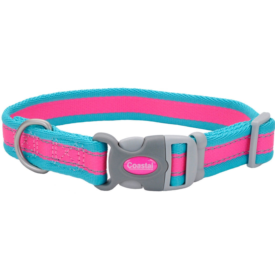Pet attire pro reflective adjustable collar 8"-12" - pink/teal